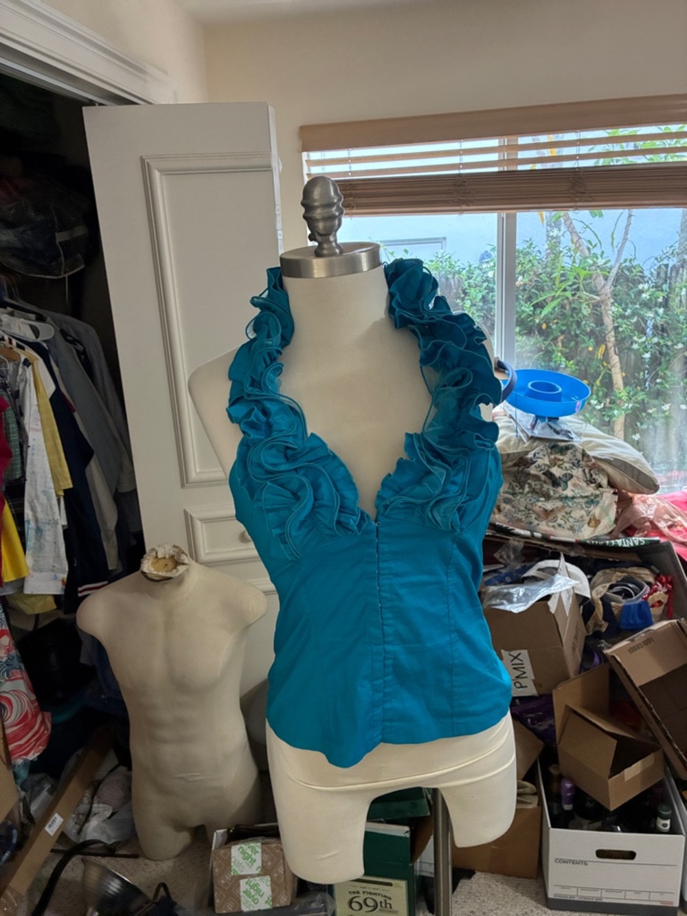 Marineblu Teal Ruffled Halter Camisole